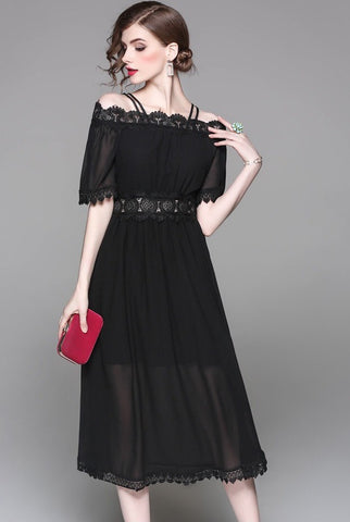 Chiffon Dress W/ Crochet Detail