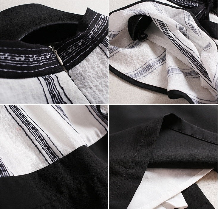 White and Black Flutter Sleeve Dress