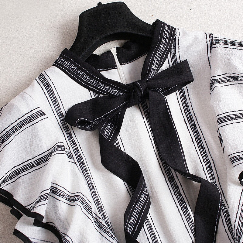 White and Black Flutter Sleeve Dress