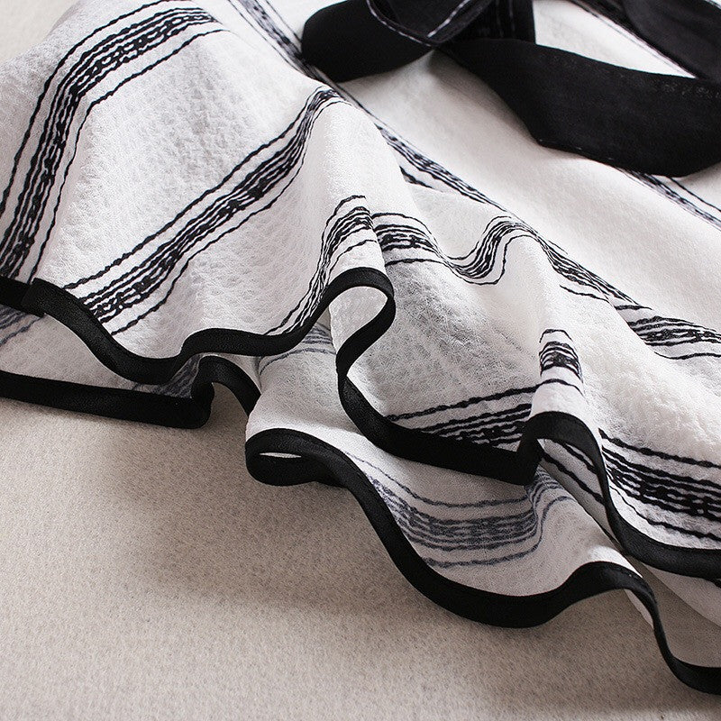 White and Black Flutter Sleeve Dress