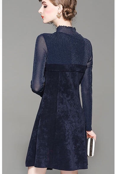 Suede and Shiny Mesh Dress