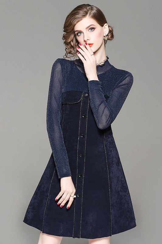 Suede and Shiny Mesh Dress