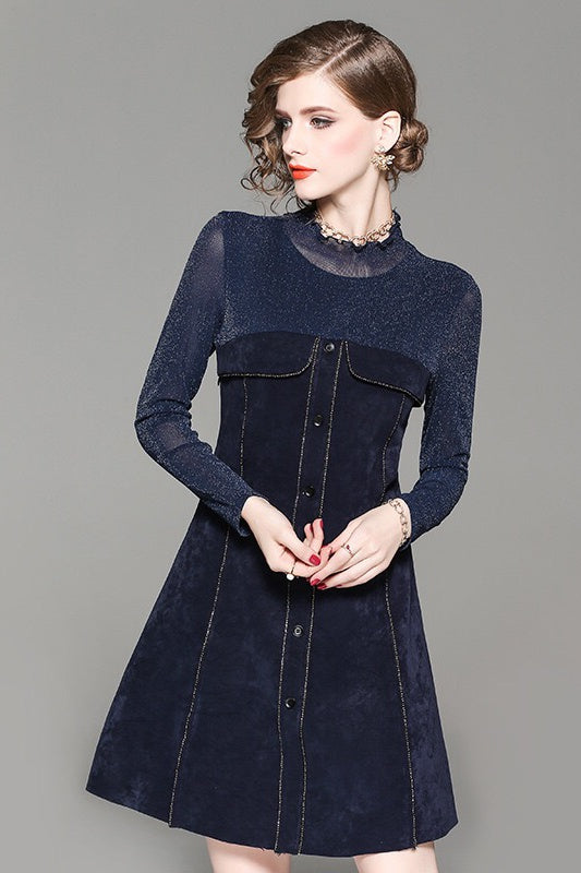 Suede and Shiny Mesh Dress