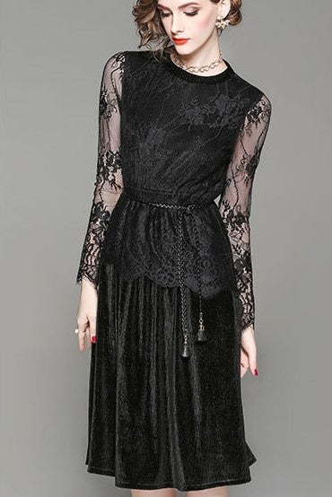 Velvet Dress W/ Lace Overlay