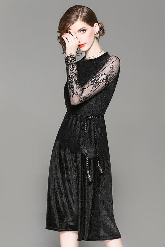 Velvet Dress W/ Lace Overlay