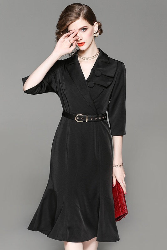 Fashion Collar Dress W/ Belt