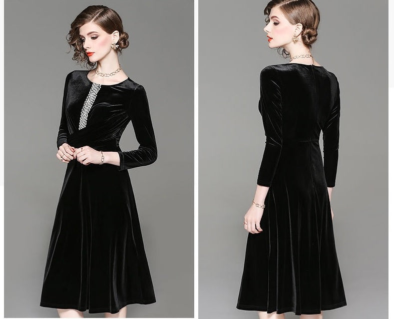 Velvet Dress W/ Bead Detail