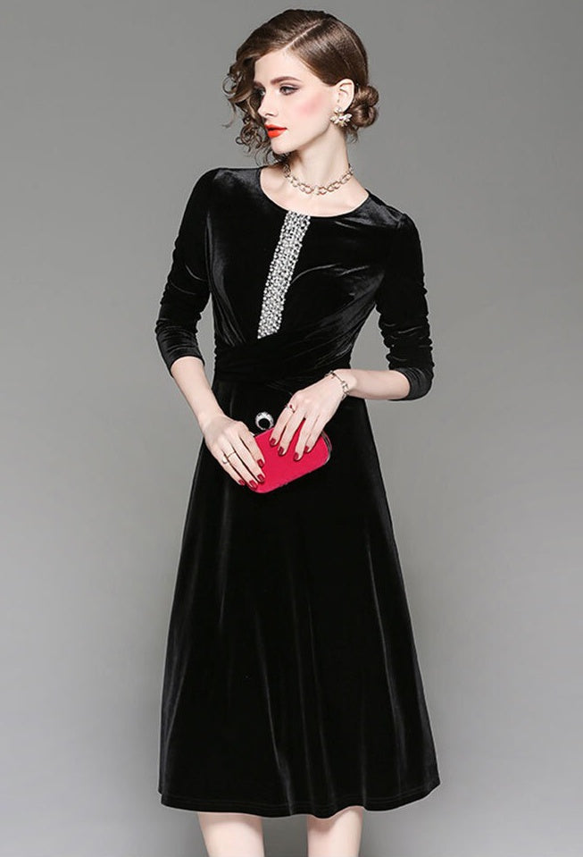 Velvet Dress W/ Bead Detail