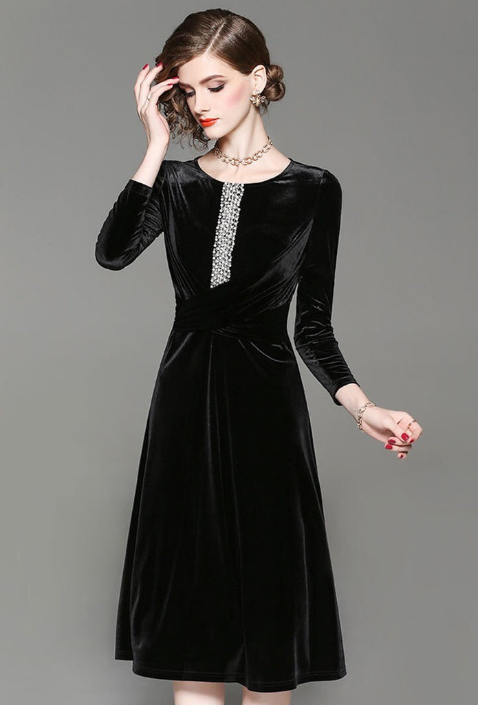 Velvet Dress W/ Bead Detail
