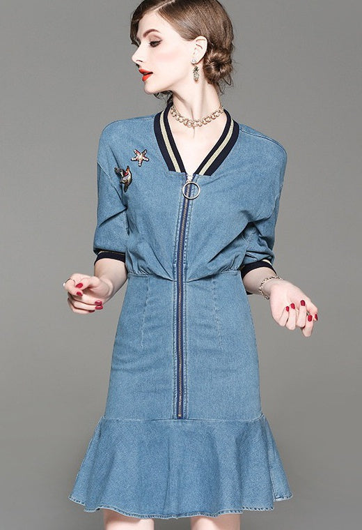 Denim Dress W/ Front Zipper