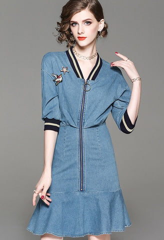 Denim Dress W/ Front Zipper