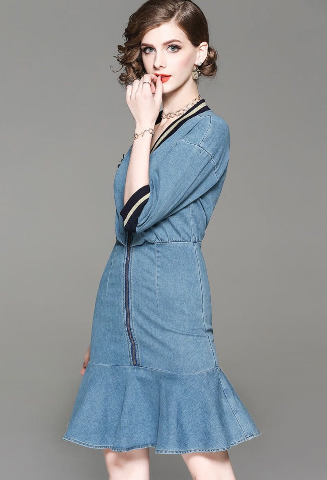 Denim Dress W/ Front Zipper
