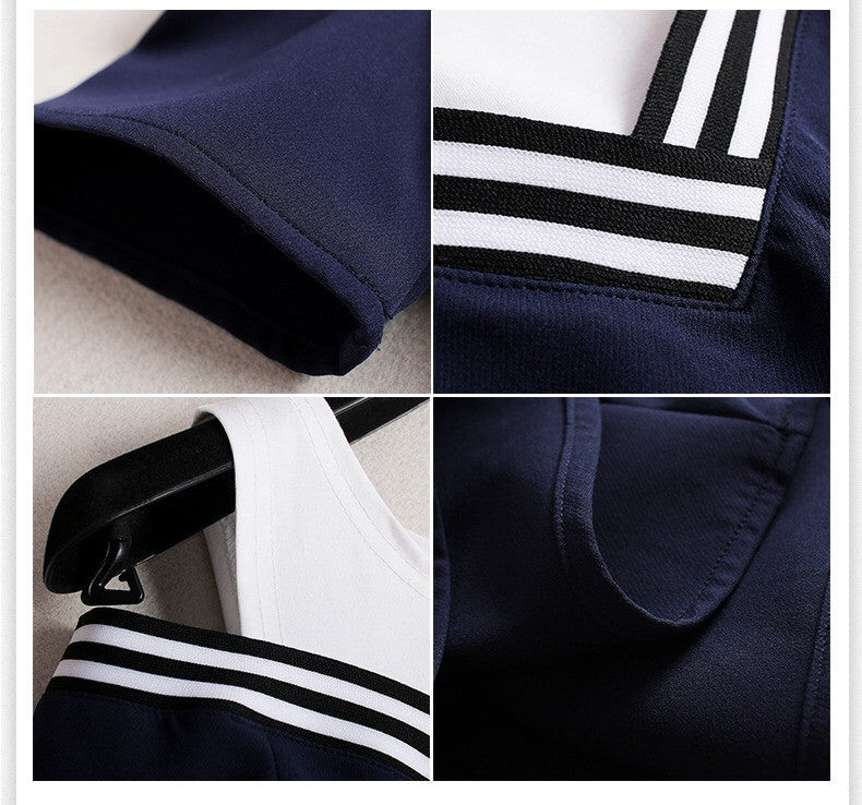 Navy and White Cold Shoulder Dress