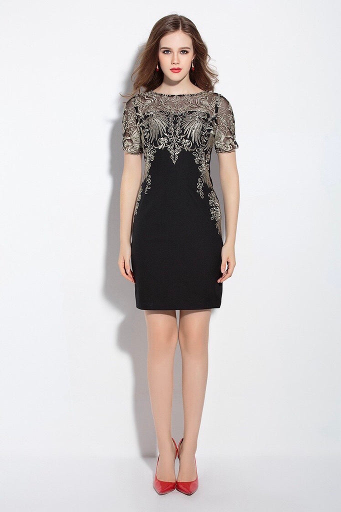 Gold Flower Sheath Dress