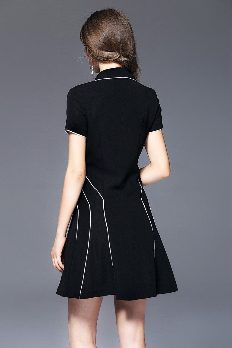 Black Work Dress With White Piping
