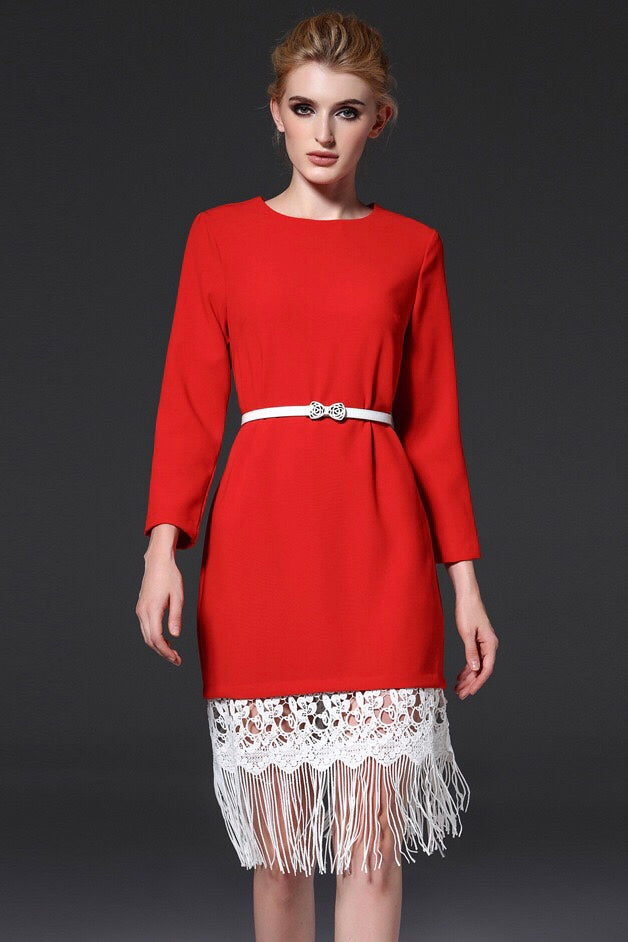 Red Fitted Mini Dress With Ruffle Sleeve - INA Dress | Dress Album