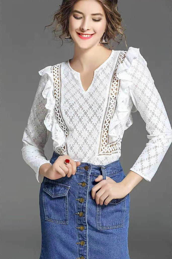 Lace Blouse W/ Ruffle Detail