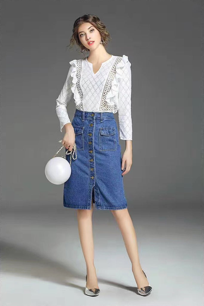 Lace Blouse W/ Ruffle Detail