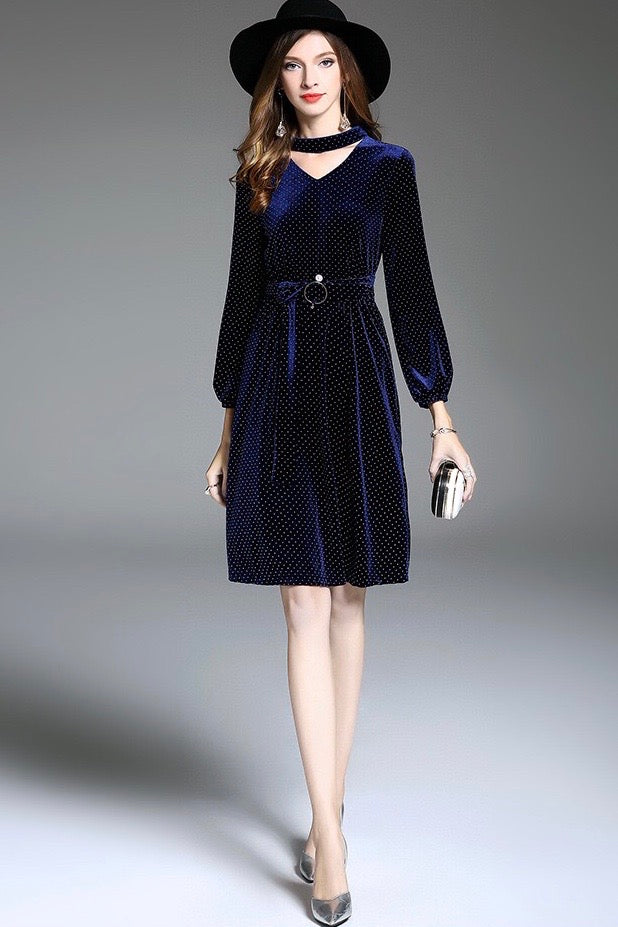 Velvet Midi Dress W/ Choker