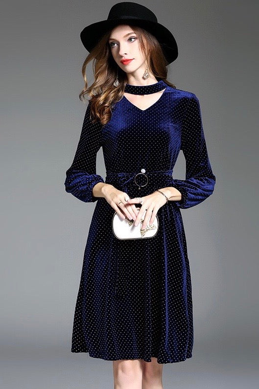 Velvet Midi Dress with Choker - Velvet Dress M Velvet Midi Dress with Choker - Velvet Dress M