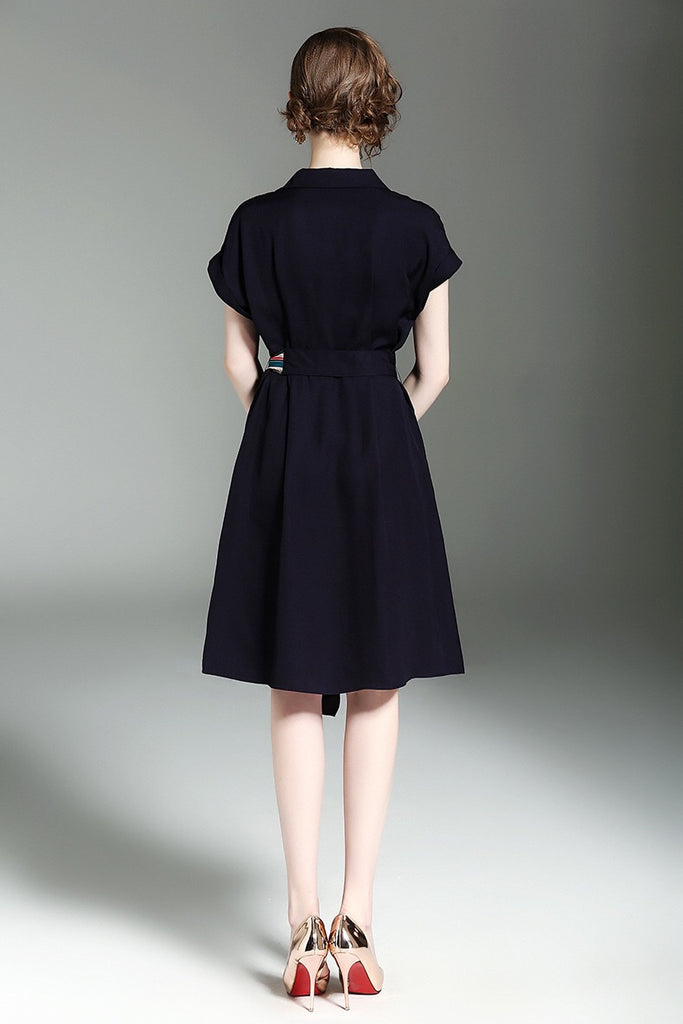 Silk Linen Midi Dress W/ Tie