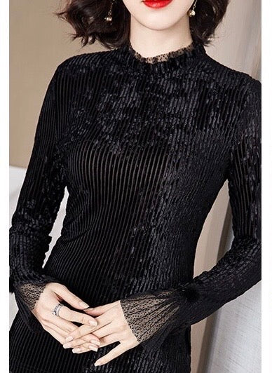 Velvet Shirt W/ Ruffle Detail