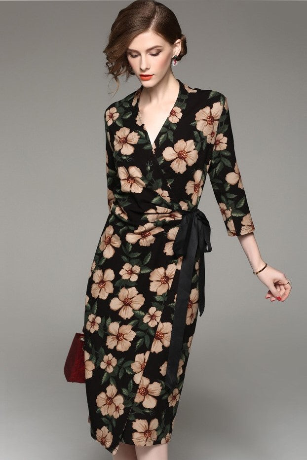 V Neck Floral Print Dress