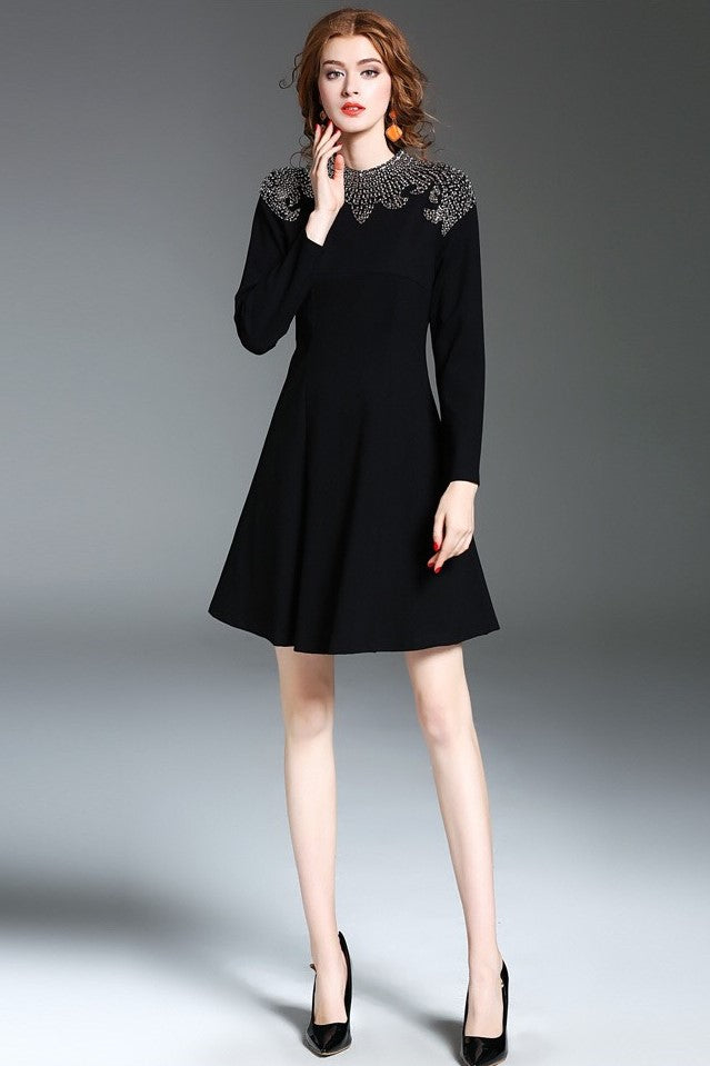 Long Sleeve Beaded Midi Dress