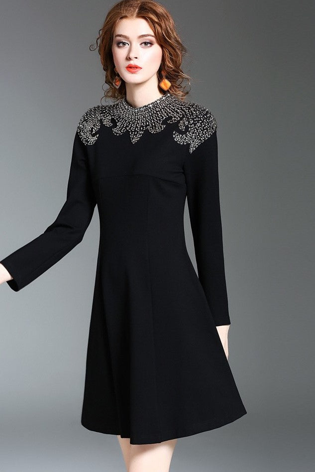 Long Sleeve Beaded Midi Dress