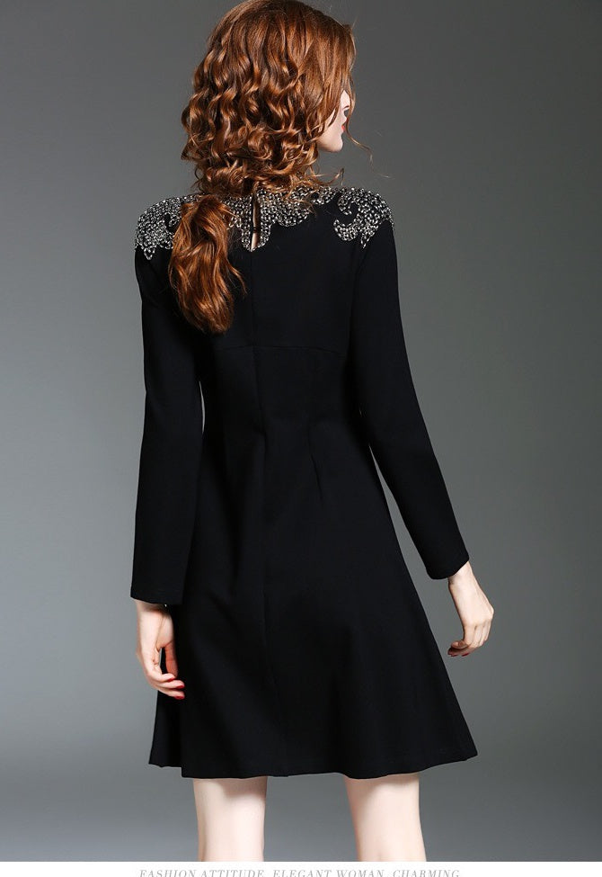 Long Sleeve Beaded Midi Dress