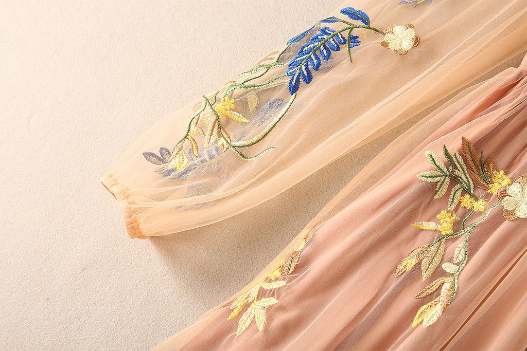 Embroidered Mesh Maxi Dress