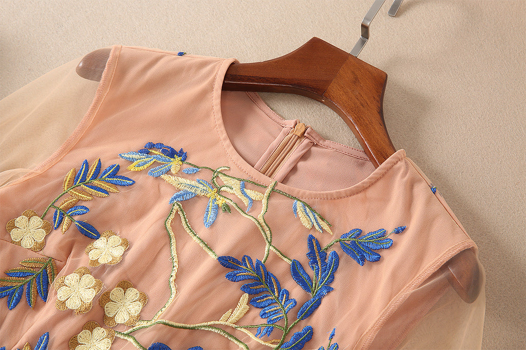 Embroidered Mesh Maxi Dress