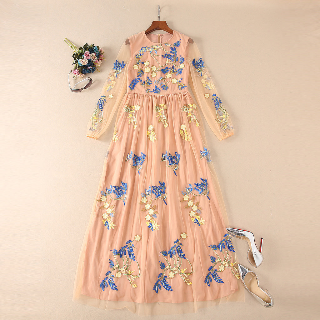 Embroidered Mesh Maxi Dress