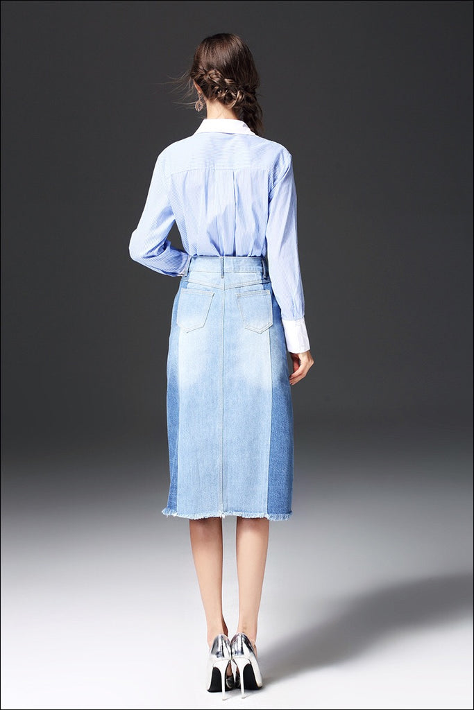 Color Block Denim Skirt