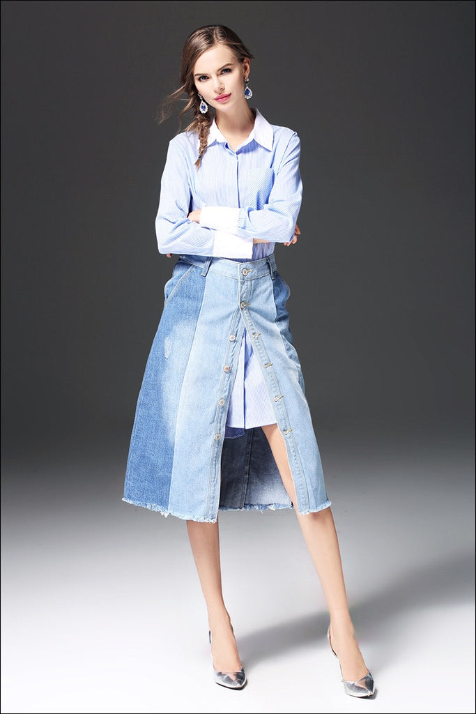 Color Block Denim Skirt