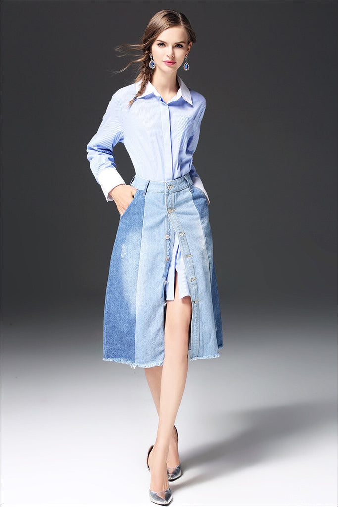 Color Block Denim Skirt