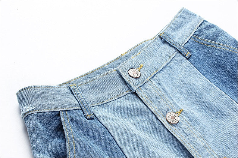 Color Block Denim Skirt