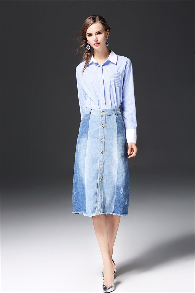 Color Block Denim Skirt