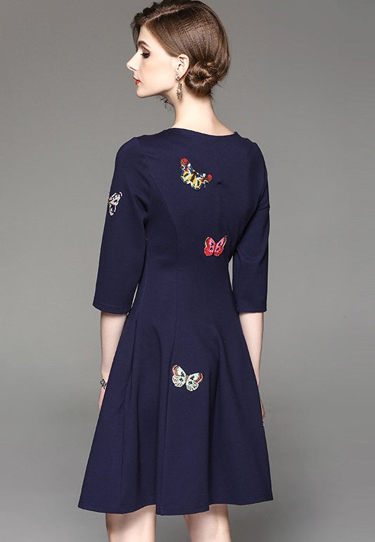 Butterfly Embroidered Midi Dress