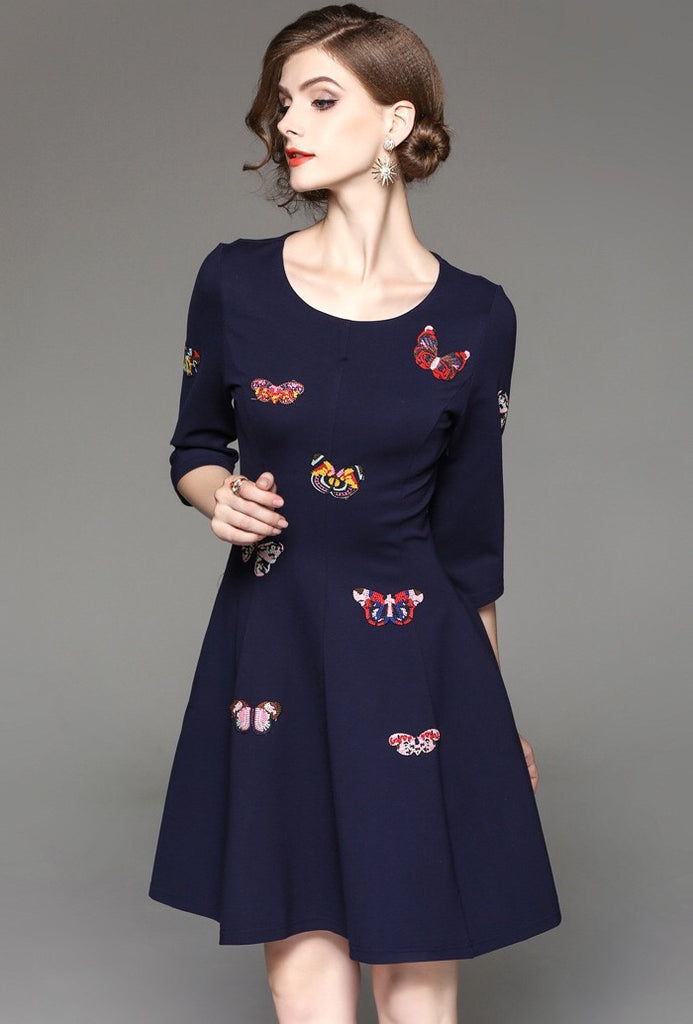 Butterfly Embroidered Midi Dress