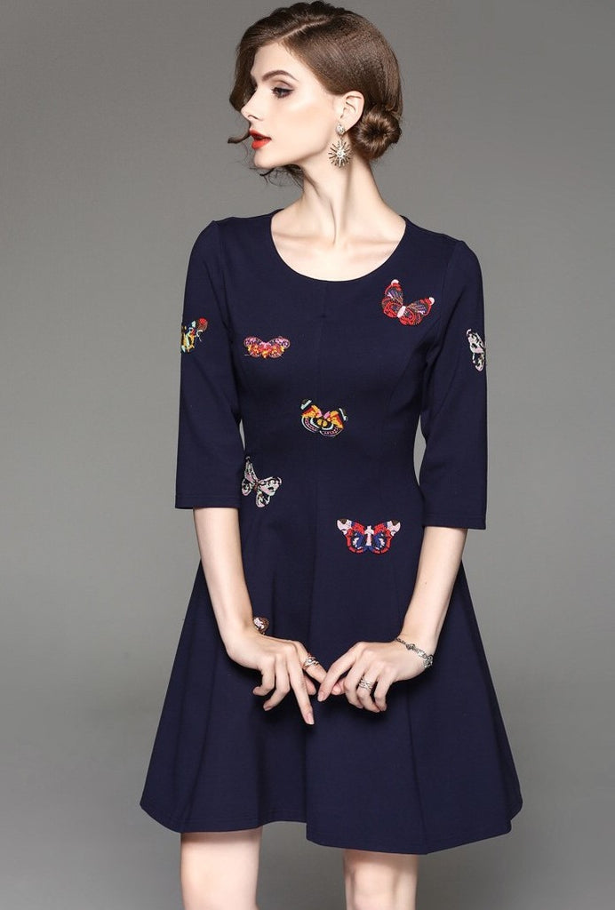 Butterfly Embroidered Midi Dress