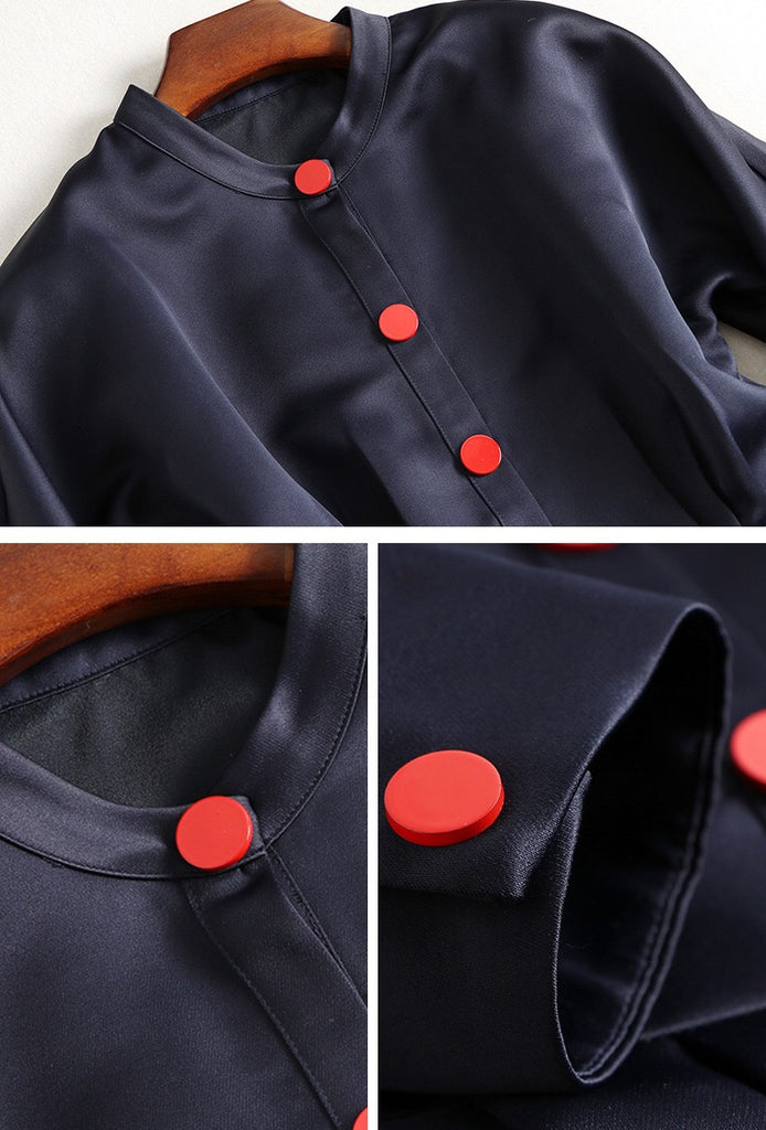 Navy Midi Dress W/ Red Buttons