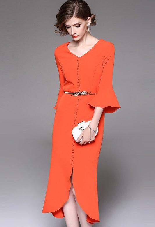 Fishtail Midi Dress W/ Gold Belt