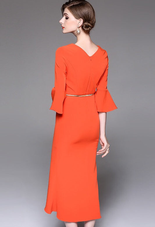 Fishtail Midi Dress W/ Gold Belt