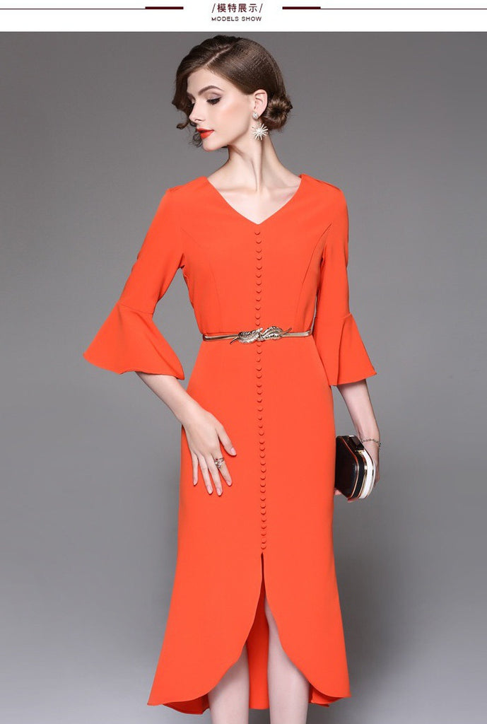 Fishtail Midi Dress W/ Gold Belt