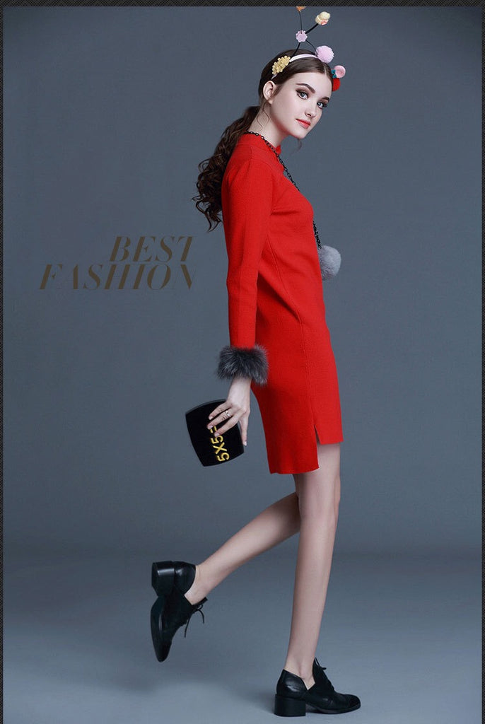 Wool Dress W/ Fur Detail