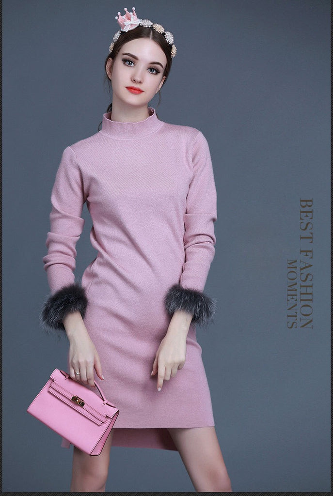 Wool Dress W/ Fur Detail