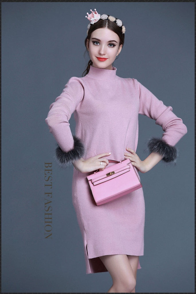 Wool Dress W/ Fur Detail