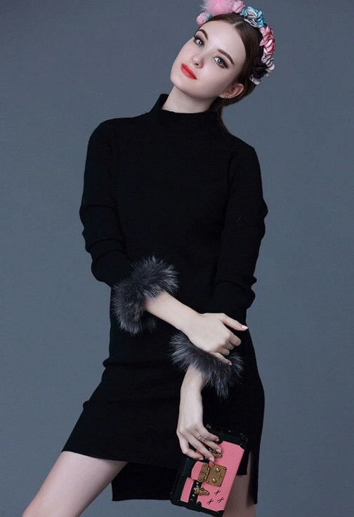 Wool Dress W/ Fur Detail