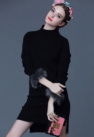Wool Dress W/ Fur Detail
